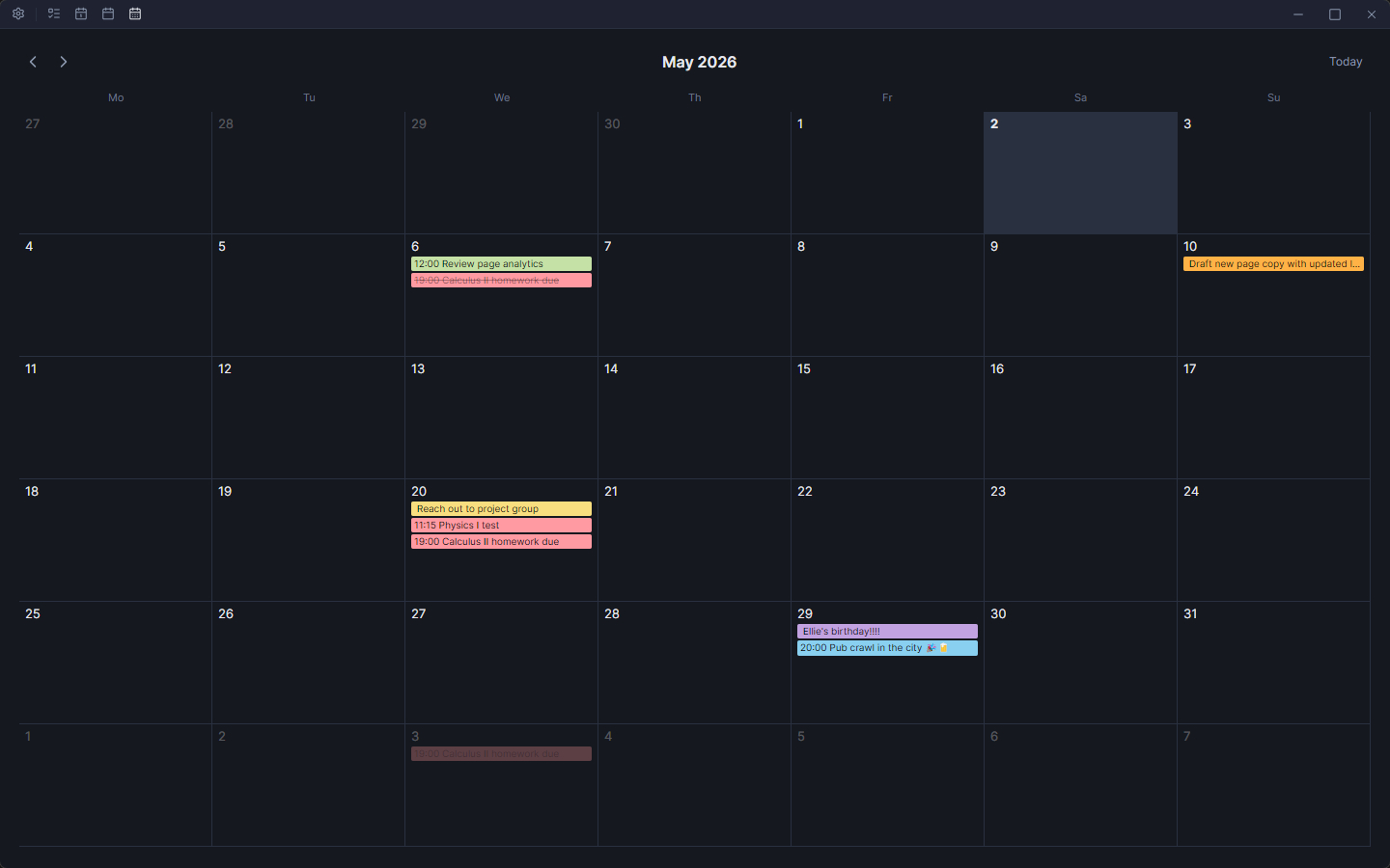 Calendar — month view