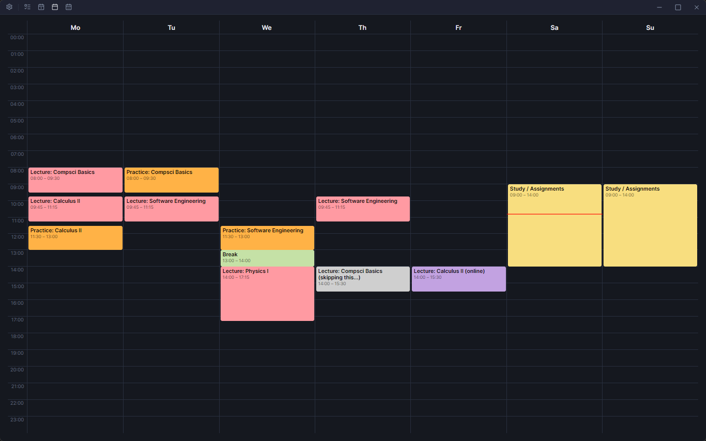 Timetable mode — week grid